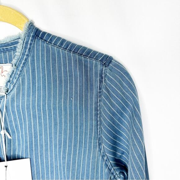 SANDRINE ROSE x Free People Mandarin Denim Shirt Washed Striped NWT in XS - Picture 4 of 6